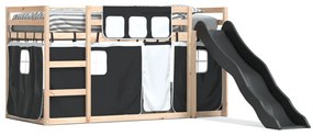 3284125 vidaXL Двуетажно легло с пързалка и завеси, бяло и черно, 90x190 см