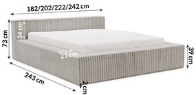 Сиво двойно легло 200x200 cm тапицирано с място за съхранение с включена подматрачна рамка Cloe – Ropez