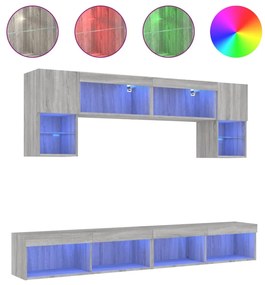 3216709 vidaXL ТВ стенни модули с LED, 6 части, сив сонома, инженерно дърво