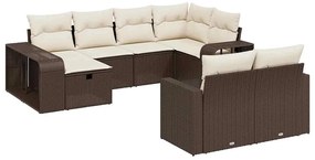 3266243 vidaXL Градински комплект диван с възглавници 10 части кафяв полиратан