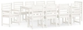 3154720 vidaXL Градински трапезен комплект от 11 части, бял, масивен бор