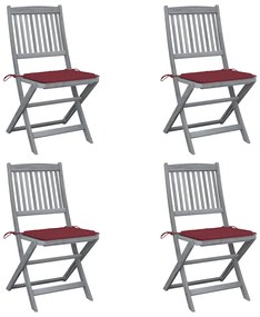 3064572 vidaXL Сгъваеми градински столове, 4 бр, с възглавници, акация масив