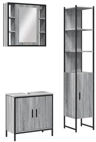 3214743 vidaXL Комплект шкафове за баня от 3 части инженерно дърво Сив сонома