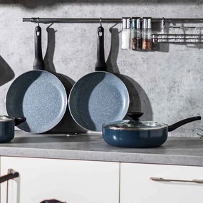 Дълбок тиган с капак Luigi Ferrero Prima FR-2634L, 26x7.5 см, 3.4 л, Незалепващо покритие, Стъклен капак с отвор за пара, Индукция, Тъмносин