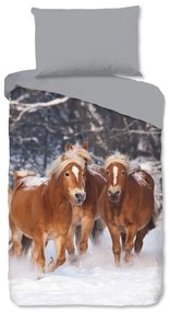 Сиво единично фланелено детско спално бельо 140x200 cm Happy Horses – Good Morning