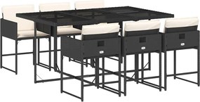 3211266 vidaXL Градински трапезен комплект 7 части възглавници черен полиратан