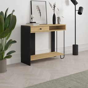 Конзолна маса с дъбов плот в черен и естествен цвят 35x100 cm Saturne - Marckeric