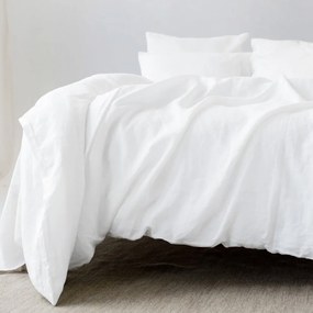 Бяло двойно удължено спално бельо със смес от лен 200x220 cm – Linen Tales