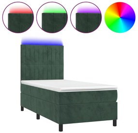 3136224 vidaXL Боксспринг легло с матрак и LED, тъмнозелено, 90x200 см, кадифе