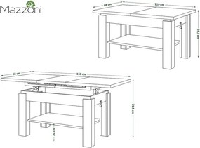 АСТОРИА Кафяв дъб - РАЗТЕГАТЕЛНА ХОЛНА МАСА С ПОВДИГАЩ МЕХАНИЗЪМ С РАФТ