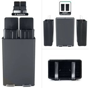 Тъмносиво стоманено кошче за боклук 2x30 l за рециклиране с педал Aliya – Spirella