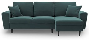 Кадифен разтегателен ъглов диван с място за съхранение в петролен цвят Kyoto – Cosmopolitan Design