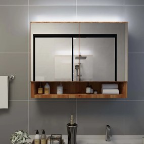 323606 vidaXL Шкаф с LED огледало за баня, дъб, 80x15x60 см, МДФ