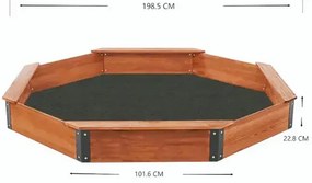 Голям Дървен Детски Пясъчник с Покривало OCTAGON, 199х199х23 см.