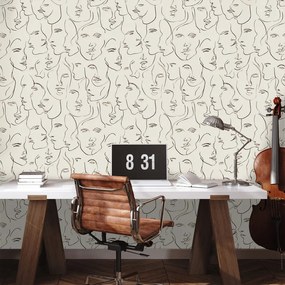 Самозалепващ тапет – Абстрактни рисунки на лица на бежов фон