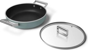 Плитка тенджера с капак Smeg DPF2812EGM, 28 см, 4.3 л, Керамично незалепващо покритие, Фурна до 250C, Без PFAS, Индукция, Изумрудено зелен