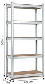 Стабилен метален стелаж за съхранение с 5 рафта 205x120x45 cm