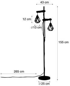 Селска подова лампа черна с дърво 2-светлина - Chon