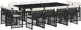 3210858 vidaXL Външен трапезен комплект 13 части с възглавници черен полиратан