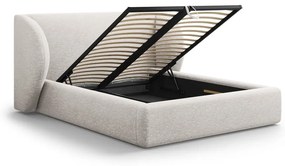 Светлосиво двойно тапицирано легло с място за съхранение с включена подматрачна рамка 200x200 cm Miley – Micadoni