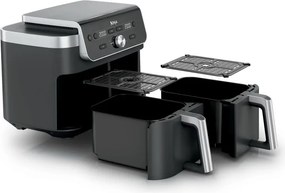 Двоен фритюрник с горещ въздух Ninja Foodi Dual Zone DZ901EU, 2470W, Независими зони за готвене, 9.5 л, 6 програми, 40-240C, Max Crisp, Sync, Сив/Инокс