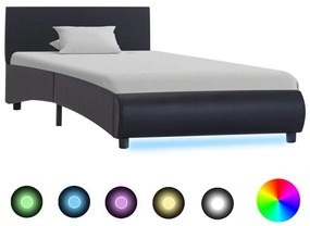 285480 vidaXL Рамка за легло с LED, черна, изкуствена кожа, 90x200 cм