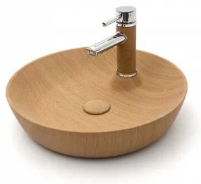 Мивка за баня ICL 4510 WOODEN, монтаж върху плот, камък, дървесен, 45x45x10см