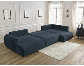 Тъмносин разтегателен ъглов диван от рипсено кадифе (ляв ъгъл/"U" форма) Lucien – Bobochic Paris