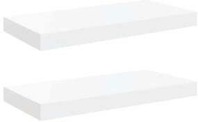 323746 vidaXL Окачени стенни рафтове, 2 бр, бял гланц, 50x23x3,8 см, МДФ