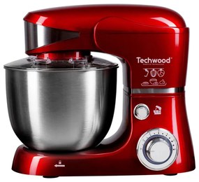 Планетарен миксер Techwood TRO-1055, 1000W, 5 литра, 6 скорости, 3 приставки, Червен/Инокс