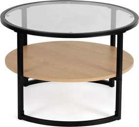 Черна/в естествен цвят кръгла масичка за кафе от декор от дъб ø 68 cm Zanu – Bonami Essentials