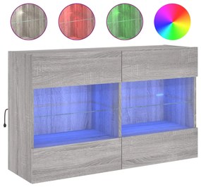 837111 vidaXL Стенен ТВ шкаф с LED осветление, сив сонома, 98,5x30x60,5 см