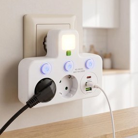 Разклонител 2 Контакта + 2x USB-A + USB-C JNH017 White