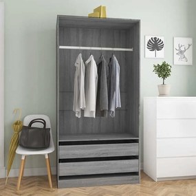 815346 vidaXL Гардероб, сив сонома, 100x50x200 см, инженерно дърво