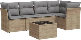 3249448 vidaXL Градински диван с възглавници, 6 части, бежов полиратан