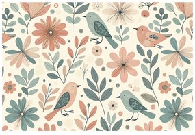Фототапет – Пастелни птички и цветя