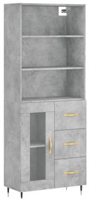3189489 vidaXL Висок шкаф, бетонно сив, 69,5x34x180 см, инженерно дърво