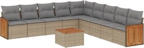3260148 vidaXL Градински диван с възглавници, 10 части, бежов полиратан