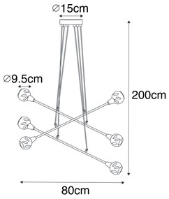 Висяща лампа черна с месинг и опушено стъкло 6-светлина - Vidro