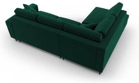 Зелен кадифен разтегателен ъглов диван с място за съхранение (ляв ъгъл/L форма) Kyoto – Cosmopolitan Design
