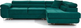 Зелен кадифен разтегателен ъглов диван с място за съхранение (десен ъгъл L форма) Anton – ELTAP