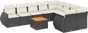 3257491 vidaXL Градински комплект диван с възглавници 10 части черен полиратан