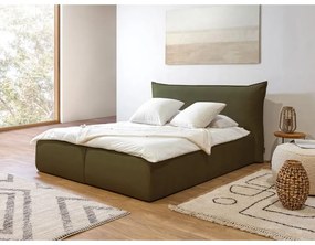 Тъмнозелено тапицирано двойно легло с място за съхранение с решетка 160x200 cm Jade - Bobochic Paris