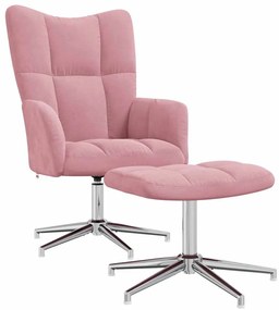 328132 vidaXL Релаксиращ стол с табуретка, розов, кадифе