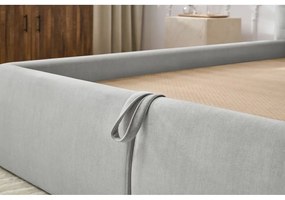 Светлосиво тапицирано двойно легло с място за съхранение с решетка 160x200 cm Clothilde - Bobochic Paris