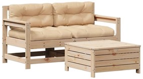 3250764 vidaXL Градински лаундж комплект, 3 части, с възглавници, масив бор