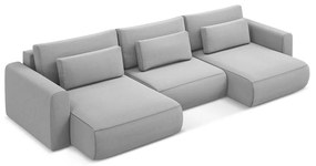 Светлосив кадифен разтегателен ъглов диван с място за съхранение (U форма) Kapua – Makamii