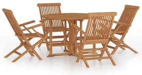 3096574 vidaXL Сгъваем трапезен комплект за открито 5 части тиково дърво масив