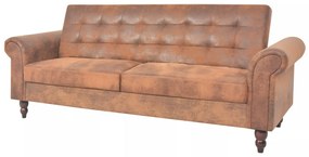 Sonata Разтегателен диван с подлакътници, изкуствен велур, кафяв