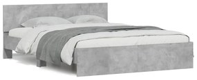 3207605 vidaXL Рамка за легло с табла и LED, бетонно сива, 150x200 см